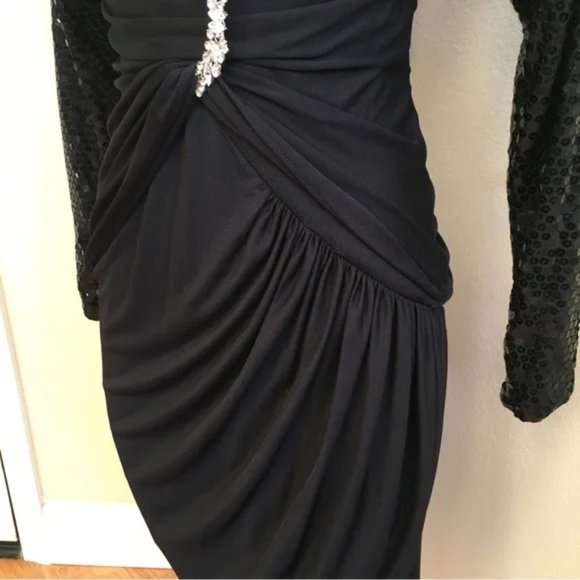 Vintage Karen Okada Black Sequin & Rhinestone Party Dress 6 Backless - Picture 4 of 11